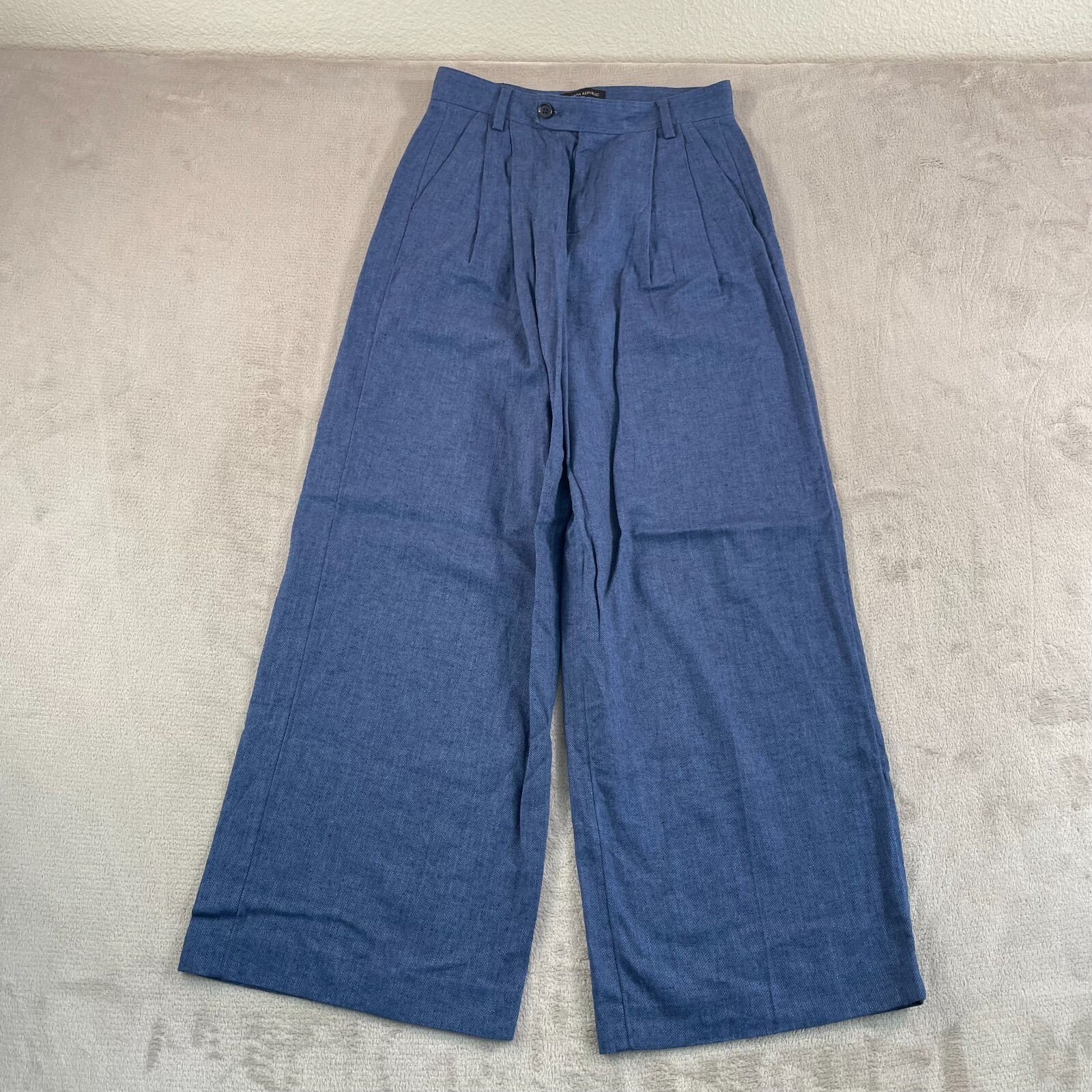 Banana Republic Linen-Blend Wide-Leg Pleated Trouser Women 4 Blue Nwot $100